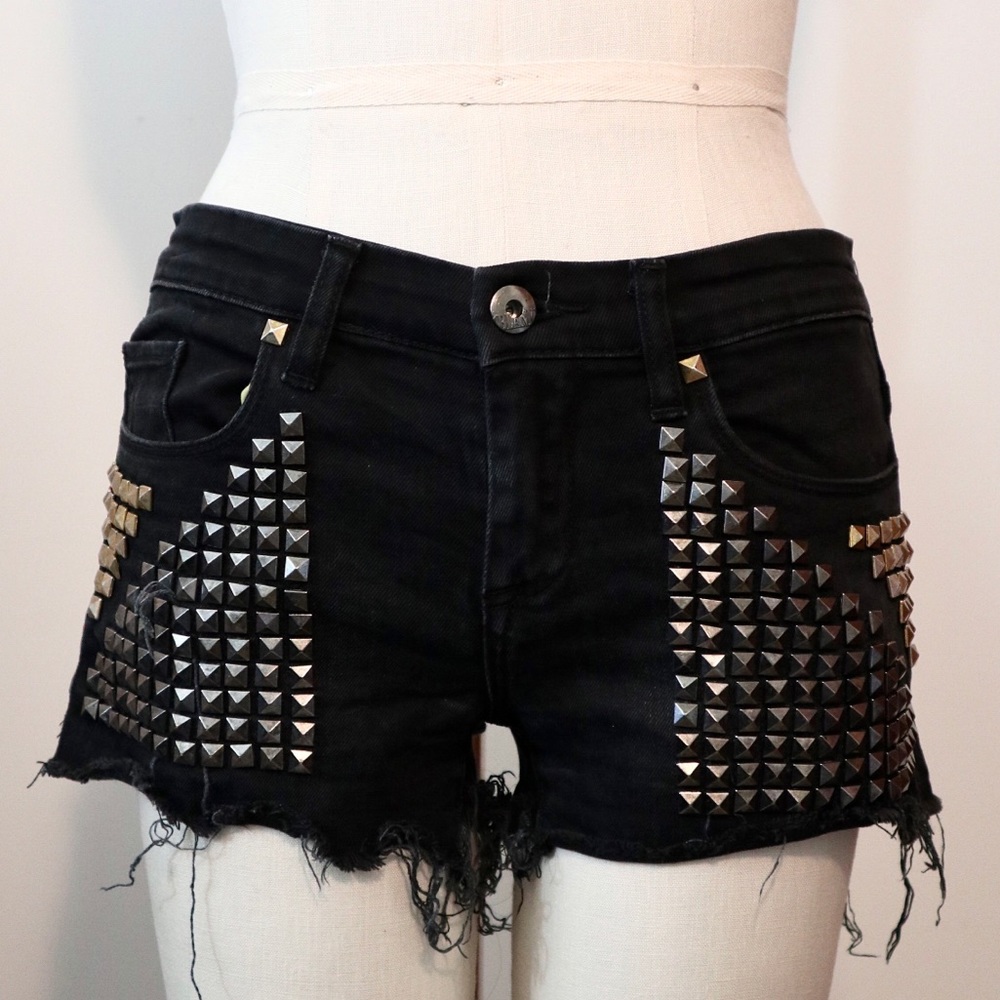Studded Black Jean Shorts